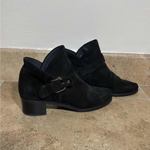Stuart Weitzman Shoes - Stuart Weitzman DUDE Black Suede Buckle Ankle Booties Boots Women's